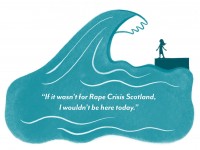 Survivor facing oncoming wave